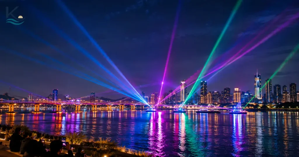 laser art reflected on the han river